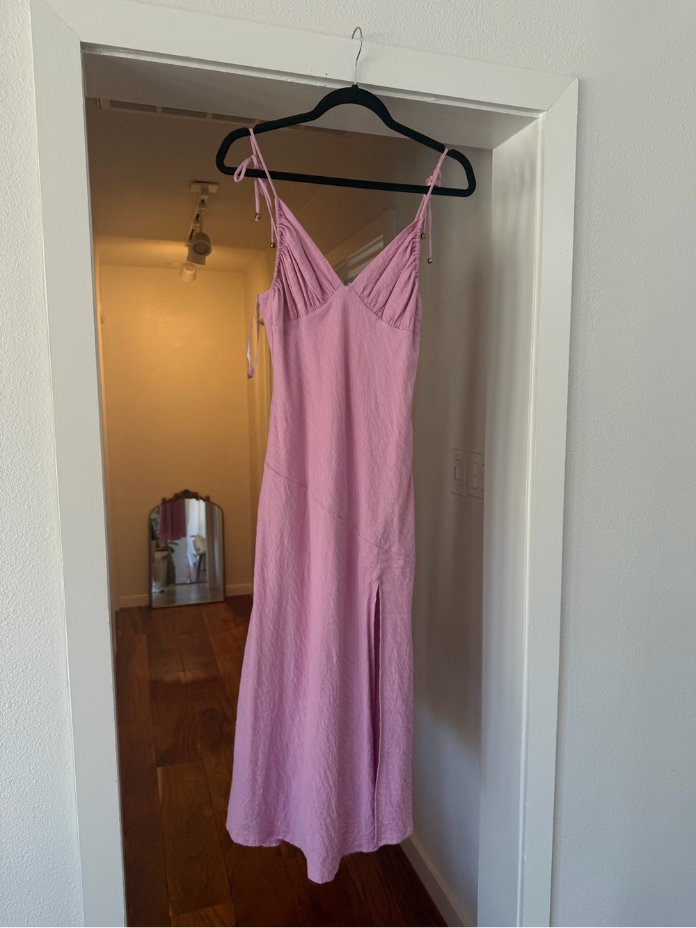 Tie-Strap Pink Maxi Slip Dress